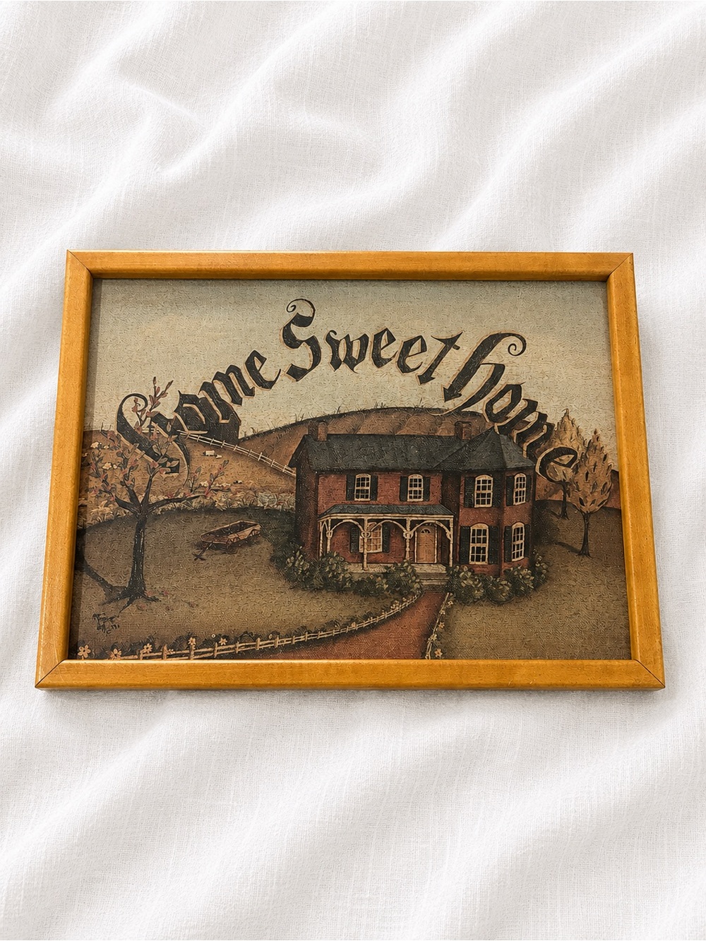 Vintage Home Sweet Home Framed Wall Art - Rustic Brown & Gold
